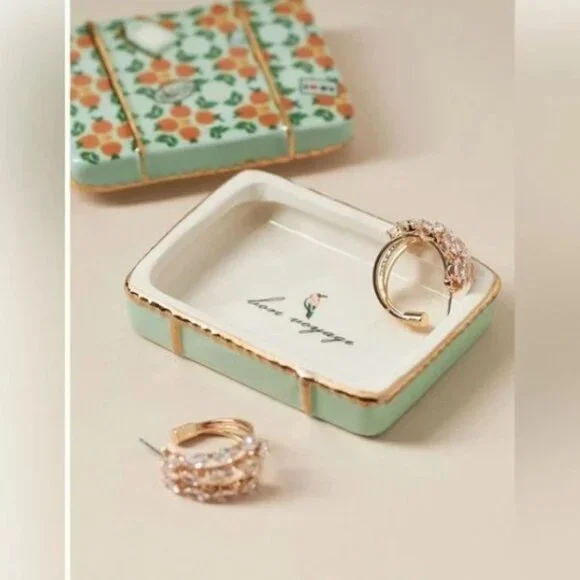 NWT! Anthropologie Tiny Treasures Trinket Box Bon Voyage Suitcase Paris/NYC - Picture 2 of 3